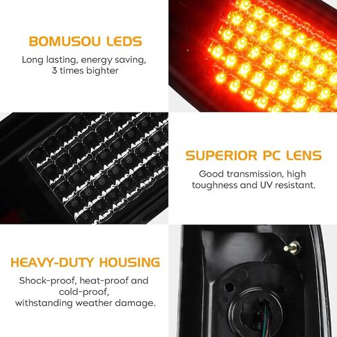 LED Tail Light (Red) + 3rd Brake Light (Smoke) Fit for Ford F-150 F150 2004-2008 [Factory Halogen Model] Fleetside Styleside, Driver + Passenger Side Taillights and High Mount Stop Light, 3 Pcs in Saudi Arabia