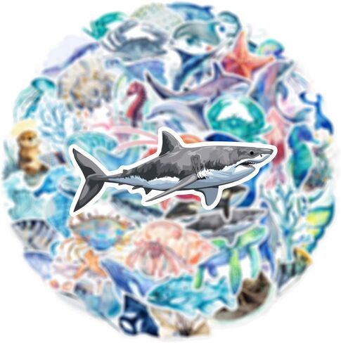50pcs Ocean Animal Stickers for Water Bottles, Waterproof Adhesive Fish Decals Under The Sea Marine Life Stickers Ocean Stickers for Kids for Birthday Party Scrapbook Skateboard Phone Laptop in Kuwait