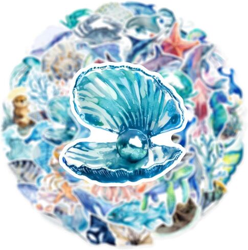 50pcs Ocean Animal Stickers for Water Bottles, Waterproof Adhesive Fish Decals Under The Sea Marine Life Stickers Ocean Stickers for Kids for Birthday Party Scrapbook Skateboard Phone Laptop in Kuwait