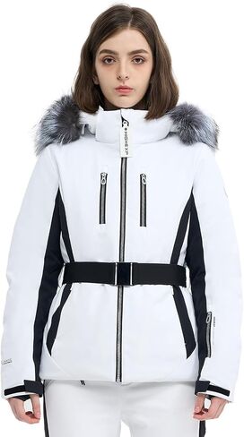 Women Ski Jacket Snowboard Fitted Slim Fit Short Snow Coat Belted Mountain Waterproof Insulated Warm Winter in Kuwait
