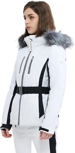 Women Ski Jacket Snowboard Fitted Slim Fit Short Snow Coat Belted Mountain Waterproof Insulated Warm Winter in Kuwait