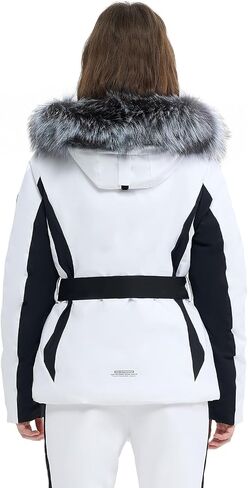 Women Ski Jacket Snowboard Fitted Slim Fit Short Snow Coat Belted Mountain Waterproof Insulated Warm Winter in Kuwait