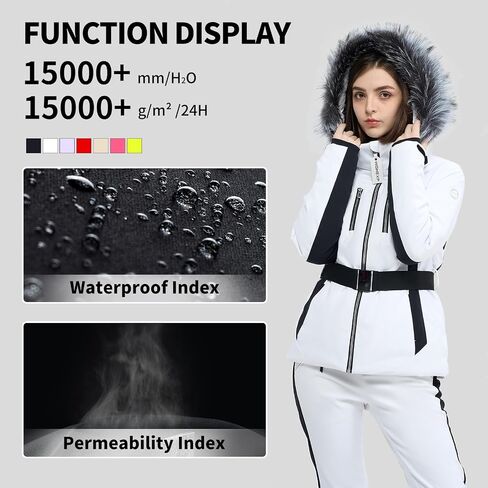 Women Ski Jacket Snowboard Fitted Slim Fit Short Snow Coat Belted Mountain Waterproof Insulated Warm Winter in Kuwait