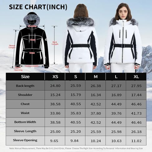 Women Ski Jacket Snowboard Fitted Slim Fit Short Snow Coat Belted Mountain Waterproof Insulated Warm Winter in Kuwait