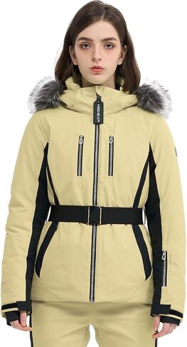 Women Ski Jacket Snowboard Fitted Slim Fit Short Snow Coat Belted Mountain Waterproof Insulated Warm Winter in Kuwait