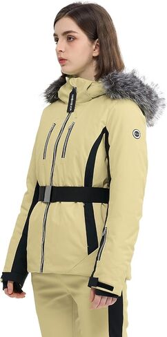 Women Ski Jacket Snowboard Fitted Slim Fit Short Snow Coat Belted Mountain Waterproof Insulated Warm Winter in Kuwait