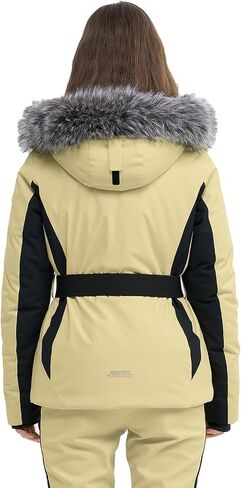 Women Ski Jacket Snowboard Fitted Slim Fit Short Snow Coat Belted Mountain Waterproof Insulated Warm Winter in Kuwait