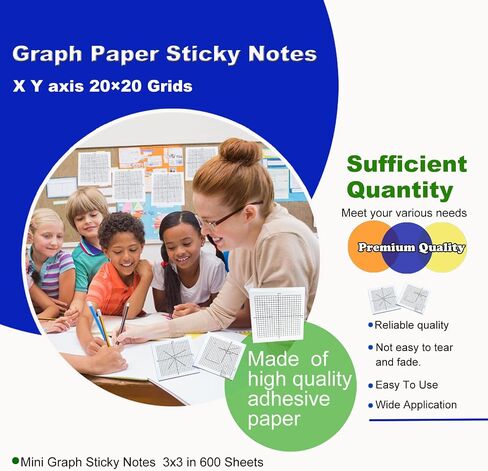 24 Pads Graph Paper Sticky Notes - Mini Graph Sticky Notes 3x3 in 600 Sheets,Lined Sticky Notes Super Adhesive Math Chart Paper X Y axis 20×20 Grids in Saudi Arabia