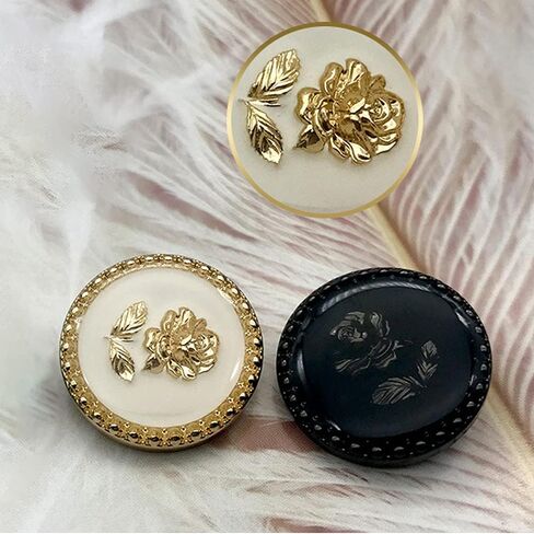 5pcs Vintage Round Retro Gold Metal Rose Flower Pattern Buttons for Clothes Coats Decoration (Ligh Black Gold, 23mm) in Kuwait