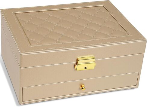 2-Layer Jewelry Box for Women, Jewelry Organizers and Storage with Removable Jewelry Tray, Vintage Quilted Top Lockable Jewelry Holder Gift Idea in Saudi Arabia