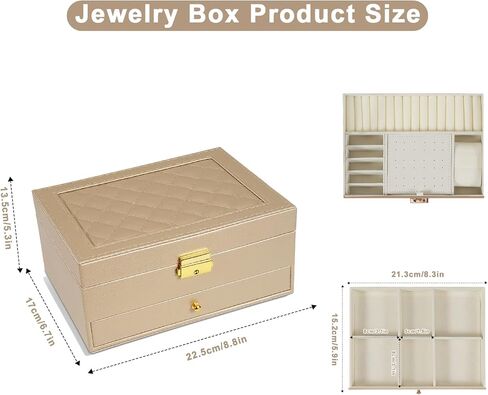 2-Layer Jewelry Box for Women, Jewelry Organizers and Storage with Removable Jewelry Tray, Vintage Quilted Top Lockable Jewelry Holder Gift Idea in Saudi Arabia