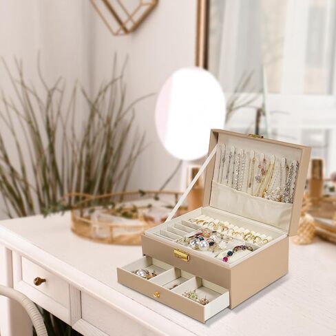 2-Layer Jewelry Box for Women, Jewelry Organizers and Storage with Removable Jewelry Tray, Vintage Quilted Top Lockable Jewelry Holder Gift Idea in Saudi Arabia