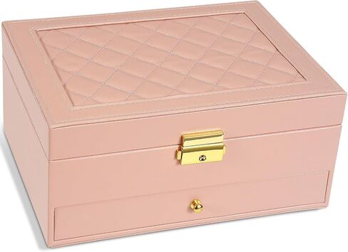2-Layer Jewelry Box for Women, Jewelry Organizers and Storage with Removable Jewelry Tray, Vintage Quilted Top Lockable Jewelry Holder Gift Idea in Saudi Arabia