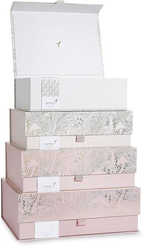 Papyrus Decorative Storage Boxes, Home Decor Box, Nesting Gift Box Set of 4 with Gold Foil Accents and Grosgrain Ribbons, Pink Mushroom Print in Saudi Arabia
