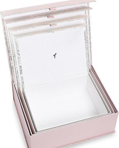 Papyrus Decorative Storage Boxes, Home Decor Box, Nesting Gift Box Set of 4 with Gold Foil Accents and Grosgrain Ribbons, Pink Mushroom Print in Saudi Arabia