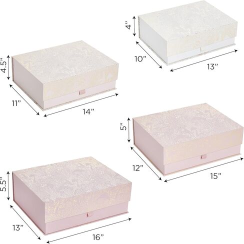 Papyrus Decorative Storage Boxes, Home Decor Box, Nesting Gift Box Set of 4 with Gold Foil Accents and Grosgrain Ribbons, Pink Mushroom Print in Saudi Arabia