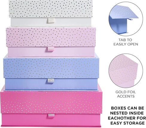 Papyrus Decorative Storage Boxes, Home Decor Box, Nesting Gift Box Set of 4 with Gold Foil Accents and Grosgrain Ribbons, Pink Mushroom Print in Saudi Arabia