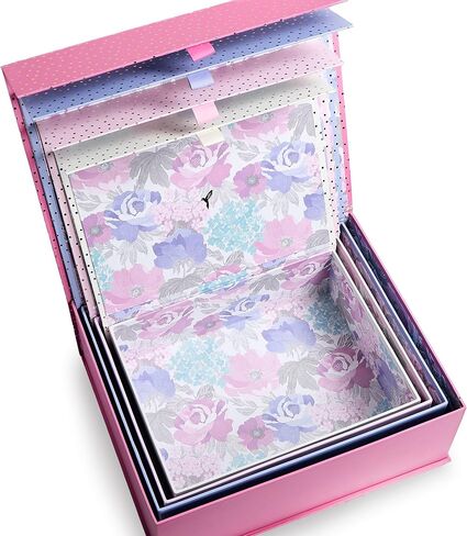 Papyrus Decorative Storage Boxes, Home Decor Box, Nesting Gift Box Set of 4 with Gold Foil Accents and Grosgrain Ribbons, Pink Mushroom Print in Saudi Arabia