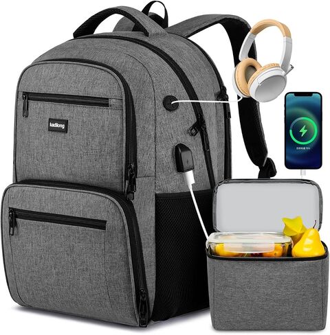 17.3 Inch Laptop Backpack Insulated Cooler Backpack with Lunch Box,Lunch Bookbag for Men Teens Boys School Work Picnic College Travel,Computer Bag Meal Prep with USB Charging Port,Black in Saudi Arabia