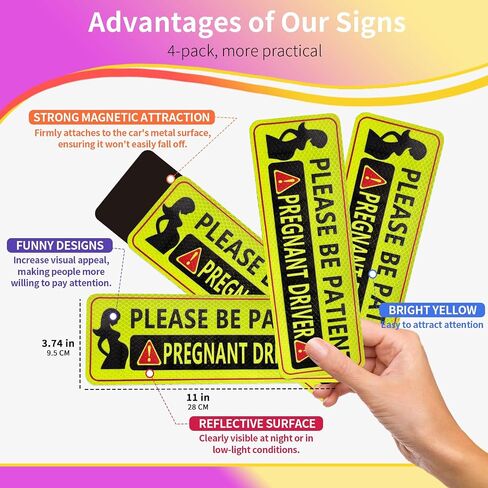 Pregnant Driver Magnet for Car 4 Pack Reflective Sticker Pratical Gifts for Exceptant Mother Driver Funny Car Magnet Please be Patient Safe Driving in Saudi Arabia