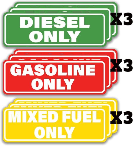 Gasoline Only Sticker Decal Sign 9-Pack - Weatherproof Adhesive Decal for Your Truck, Car, Tractor, Gas Fuel Can, Fuel Gas Pump - 6 x 2 Inches (Gasoline, Diesel and Mixed Fuel) in Kuwait