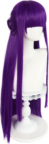 Anogol Hair Cap + Fern Wig Cosplay Long Straight Purple Wig with Bangs Sousou no Frieren Wig for Women Fern Costume Long Purple Synthetic Wig Fern Outfit for Halloween Party Wig in Saudi Arabia