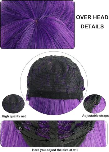 Anogol قبعة الشعر + شعر مستعار السرخس تأثيري طويل مستقيم شعر مستعار أرجواني مع الانفجارات Sousou no Frieren شعر مستعار للنساء السرخس زي طويل الأرجواني شعر مستعار اصطناعي السرخس الزي لشعر مستعار لحفلات الهالوين in Kuwait