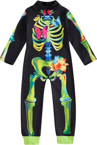 Kuriozud Kids Toddler Girls Halloween Costume Zipper Long Sleeve Skeleton Jumpsuit Little Girl Halloween Clothes Outfit in Kuwait