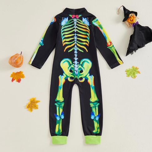Kuriozud Kids Toddler Girls Halloween Costume Zipper Long Sleeve Skeleton Jumpsuit Little Girl Halloween Clothes Outfit in Kuwait