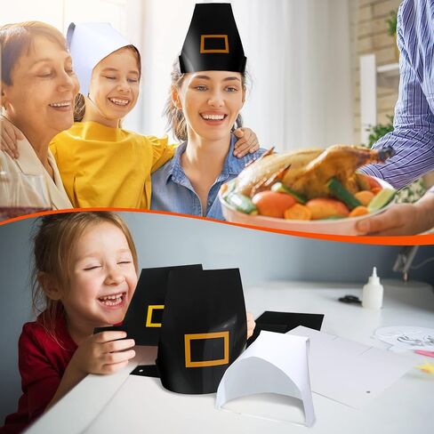 30 Pcs Thanksgiving Pilgrim Hats for Kids Thanksgiving DIY Paper Hats Pilgrim Bonnets Kit Thanksgiving Adjustable Costume Paper Hats for Thanksgiving Party Classroom Craft Activity in Kuwait