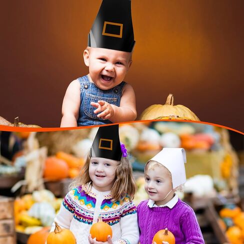 30 Pcs Thanksgiving Pilgrim Hats for Kids Thanksgiving DIY Paper Hats Pilgrim Bonnets Kit Thanksgiving Adjustable Costume Paper Hats for Thanksgiving Party Classroom Craft Activity in Kuwait