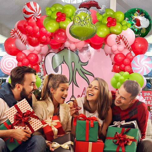 طقم قوس بالون عيد الميلاد الوردي، قوس بالون أخضر وردي لعيد الميلاد مع بالونات حلوى مايلر للأطفال في حفلات عيد الميلاد، وحفلات غرينتشماس، وديكورات أعياد الميلاد، وديكور السنة الجديدة in Kuwait