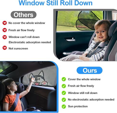 2 حزمة ظلال نافذة السيارة للطفل حماية من الأشعة فوق البنفسجية شبكة تنفس الطفل يغطي نافذة السيارة الجانبية ظلال الشمس عالمية تناسب تمتد ظلال الشمس حماية الخصوصية للأطفال الأسرة (23.6 "× 35.4") in Kuwait