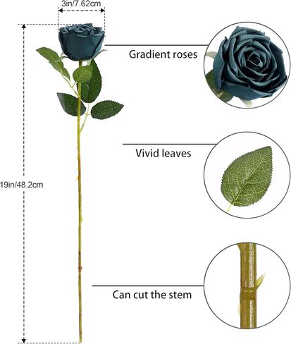 10 قطع من DuHouse زهور صناعية صناعية من الحرير الصناعي باقة سيقان طويلة لترتيب قطع الزفاف المركزية وديكور المنزل والمطبخ (أزرق الطاووس) in Kuwait