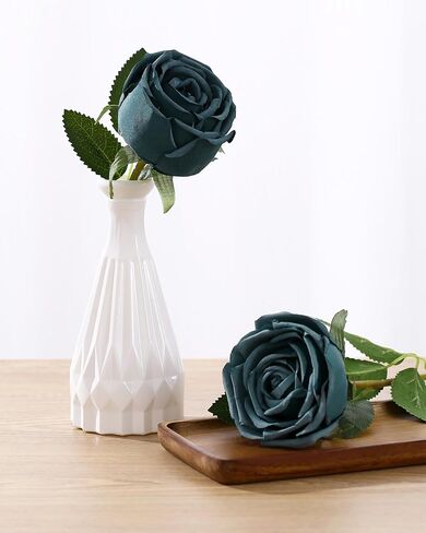 10 قطع من DuHouse زهور صناعية صناعية من الحرير الصناعي باقة سيقان طويلة لترتيب قطع الزفاف المركزية وديكور المنزل والمطبخ (أزرق الطاووس) in Kuwait