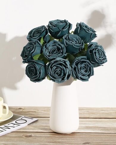 10 قطع من DuHouse زهور صناعية صناعية من الحرير الصناعي باقة سيقان طويلة لترتيب قطع الزفاف المركزية وديكور المنزل والمطبخ (أزرق الطاووس) in Kuwait