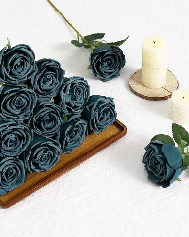 10 قطع من DuHouse زهور صناعية صناعية من الحرير الصناعي باقة سيقان طويلة لترتيب قطع الزفاف المركزية وديكور المنزل والمطبخ (أزرق الطاووس) in Kuwait