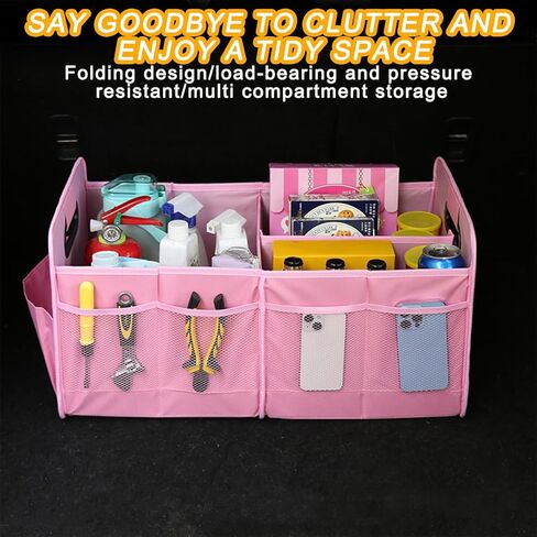 Mandark Car Trunk Organizer, Collapsible Automotive Trunk Storage Organizer with Multiple Compartments, Vehicle Interior Container Box Accessories, Universal for RV, SUV, Truck (Beige) in Kuwait