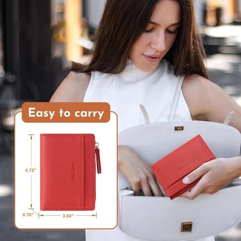 HKCLUF Small Wallet for Women Slim Credit Card Holder Vegan Leather Bifold Compact Wallet Women With Zipper Coin Pocket ID Window(red) in Saudi Arabia