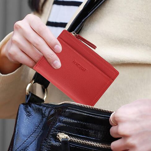 HKCLUF Small Wallet for Women Slim Credit Card Holder Vegan Leather Bifold Compact Wallet Women With Zipper Coin Pocket ID Window(red) in Saudi Arabia