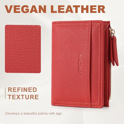 HKCLUF Small Wallet for Women Slim Credit Card Holder Vegan Leather Bifold Compact Wallet Women With Zipper Coin Pocket ID Window(red) in Saudi Arabia