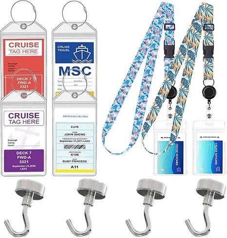 أساسيات سفينة الرحلات البحرية - حبل لبطاقات سفينة الرحلات البحرية، حامل بطاقات أمتعة الرحلات البحرية، حبل غسيل السفر، خطافات مغناطيسية من النيوديميوم (46 رطل - شديدة التحمل)، ملحقات الرحلات البحرية تعمل مع جميع خطوط الرحلات البحرية in Kuwait