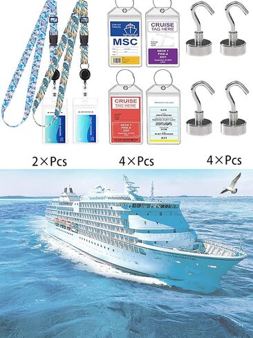 أساسيات سفينة الرحلات البحرية - حبل لبطاقات سفينة الرحلات البحرية، حامل بطاقات أمتعة الرحلات البحرية، حبل غسيل السفر، خطافات مغناطيسية من النيوديميوم (46 رطل - شديدة التحمل)، ملحقات الرحلات البحرية تعمل مع جميع خطوط الرحلات البحرية in Kuwait
