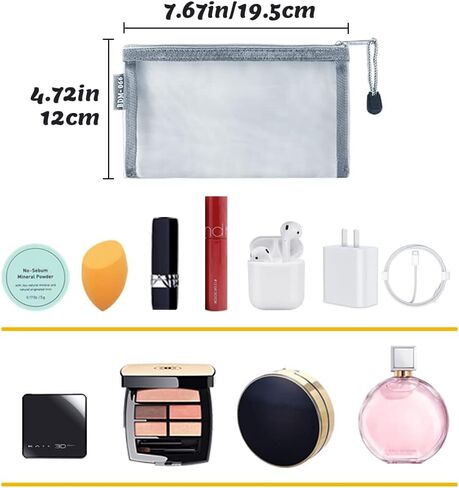 6 عبوات من حقائب مستحضرات التجميل الشبكية، وحقائب مكياج من النايلون مع سحاب للمنزل والمكتب وحقيبة الحفاضات (أسود) in Kuwait