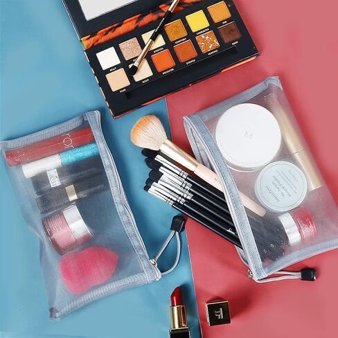 6 عبوات من حقائب مستحضرات التجميل الشبكية، وحقائب مكياج من النايلون مع سحاب للمنزل والمكتب وحقيبة الحفاضات (أسود) in Kuwait