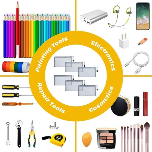 6 عبوات من حقائب مستحضرات التجميل الشبكية، وحقائب مكياج من النايلون مع سحاب للمنزل والمكتب وحقيبة الحفاضات (أسود) in Kuwait