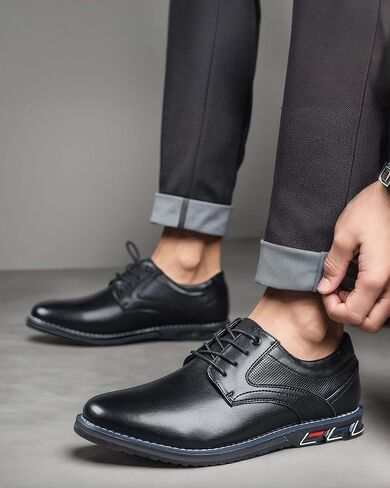 Men’s Dress Shoes No-Stripe Casual Business Oxford Derby Orthopedic Leather Shoes Comfortable Walking Shoes Office Loafers Work Flats in Kuwait
