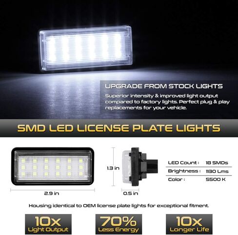 VIPMOTOZ لوحة ترخيص LED كاملة لسيارة Toyota Land Cruiser Lexus GX470 LX470 LX570-6000K باللون الأبيض الماسي، استبدال مجموعة مصابيح العلامة المكونة من قطعتين in Kuwait