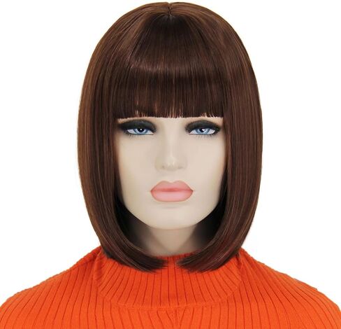 Brown Bob Wigs for Women Girls Velma Costume Short Brown Hair Wig with Bangs Natural Cute Synthetic Wigs for Daily Party Halloween BU253BR in Kuwait