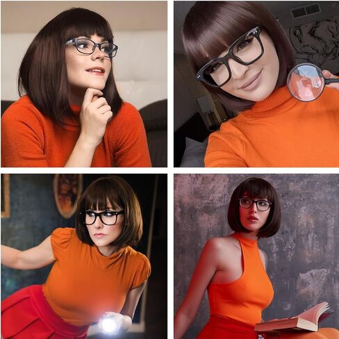 Brown Bob Wigs for Women Girls Velma Costume Short Brown Hair Wig with Bangs Natural Cute Synthetic Wigs for Daily Party Halloween BU253BR in Kuwait